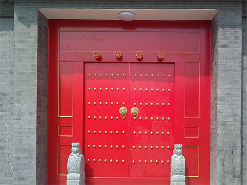 洛隆中国传统四合院系列朱红色中式木制大门木作